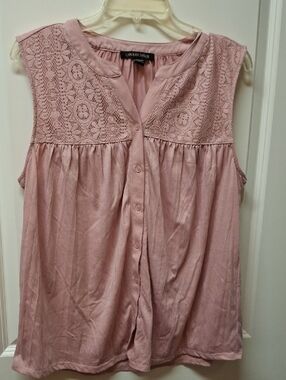 Carolyn Taylor Dusty Pink Sleeveless Button-Front Lace Yoke Top Size XL